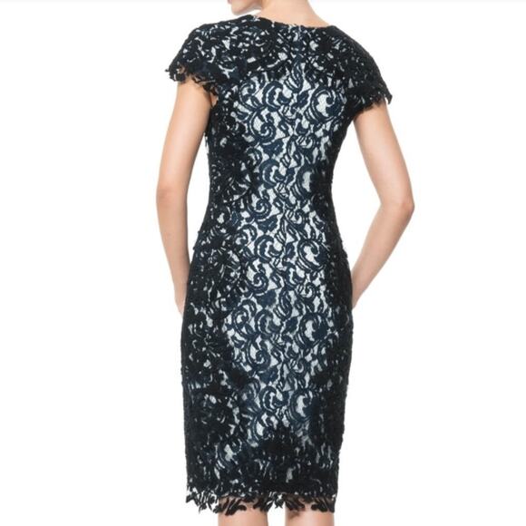 Tadashi Shoji Contrast Embroidered Lace Panel Dress size 12 Blue Black - Picture 2 of 10
